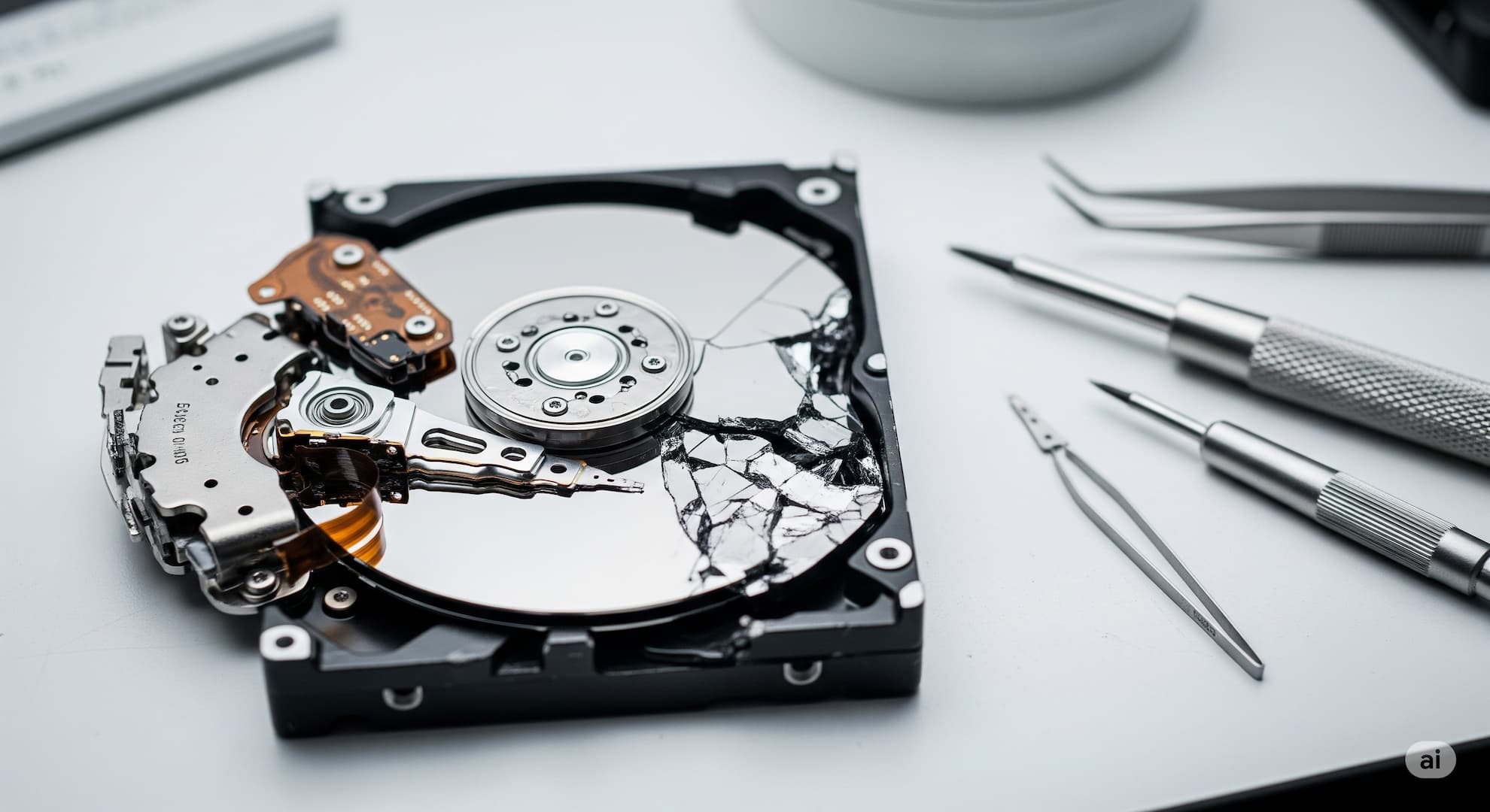Technician preparing storage drive for data recovery